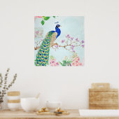 Peacock Graphic | Blue And Yellow Peacocks Poster (Küche)