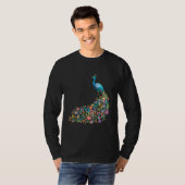 Peacock Graphic Blue Teal Floral Tail Feathers Bir T-Shirt (Vorne ganz)