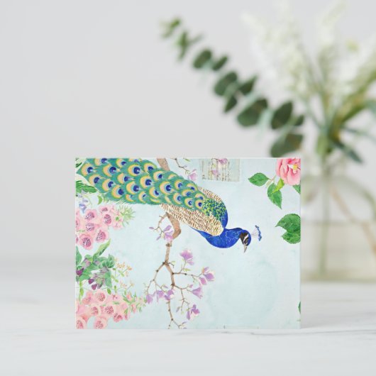 Peacock Graphic | Verzauberter Pfau | Pfau Ankündigungspostkarte (Stehend Vorderseite)