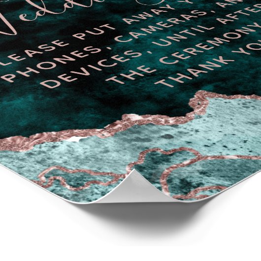 Peacock Green Agate Unplugged Wedding Welcome Sign Poster (Ecke)