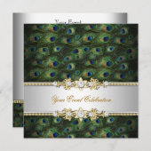 Peacock Green Blue Gold Elegantes Party Einladung (Vorne/Hinten)