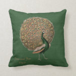 Peacock Green Emerald 55. Hochzeitstag Kissen<br><div class="desc">Hier finden Sie eine wunderschöne Vintage Pfauenillustrierung mit einem vollen Federn. Es ist auf einem Vintagen grünen Hintergrund dargestellt. Es gibt ein Textfeld für eine Vorlage, in dem Sie Namen, Anlass und Gruß hinzufügen können. Es ist ein wunderbares Gedenkgeschenk für Verlobung, Hochzeit, Hochzeitstag. Es würde auch einen Smaragdgrünen Hochzeitstag (55...</div>