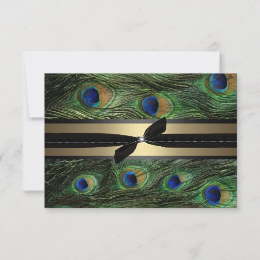 Peacock Green & Gold Wedding RSVP (Vorderseite)