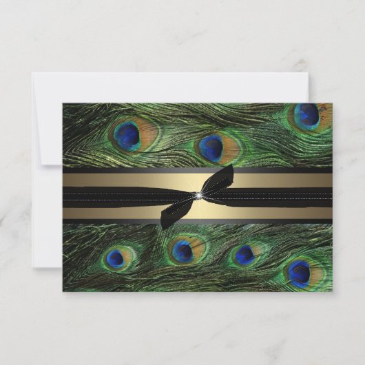 Peacock Green & Gold Wedding RSVP Karte (Vorderseite)