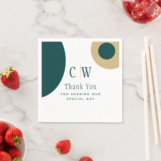 Peacock Green Gold Wedding Vielen Dank Serviette (Beispiel)