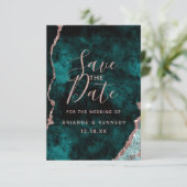 Peacock Green Rose Gold Agate Marble Foto auf der Save The Date (Stehend Vorderseite)