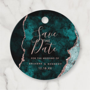 Peacock Green Rose Gold Agate Marble Save the Date Geschenkanhänger