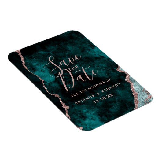 Peacock Green Rose Gold Agate Marble Save the Date Magnet (Rechte Seite)