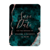 Peacock Green Rose Gold Agate Marble Save the Date Magnet (Vertikal)