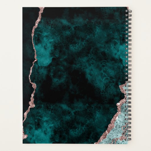 Peacock Green Rose Gold Agate Marble Save the Date Planer (Rückseite)