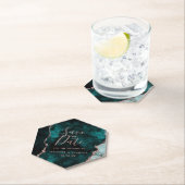 Peacock Green Rose Gold Agate Marble Save the Date Untersetzer (Vor Ort)