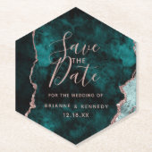 Peacock Green Rose Gold Agate Marble Save the Date Untersetzer (Vorderseite)
