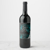 Peacock Green Rose Gold Agate Marble Save the Date Weinetikett (Vorderseite)