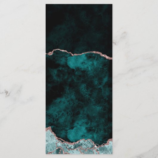 Peacock Green Rose Gold Agate Marble Wedding Menu Menükarte (Rückseite)