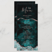 Peacock Green Rose Gold Agate Marble Wedding Menu Menükarte (Vorne/Hinten)