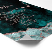 Peacock Green Rose Gold Agate Marble Wedding Menu Poster (Ecke)