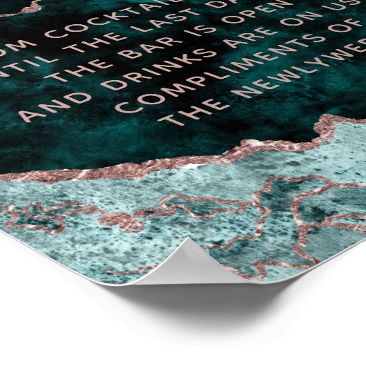 Peacock Green Rose Gold Agate Open Bar Table Sign Poster (Ecke)