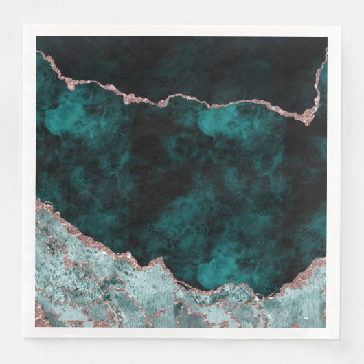 Peacock Green & Rose Gold Agate Watercolor Wedding Serviette (Vorderseite)