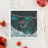 Peacock Green & Rose Gold Agate Wedding Monogram Serviette (Beispiel)