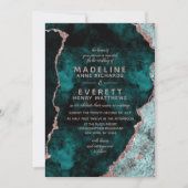 Peacock Green & Rose Gold Foil Agate Wedding Einladung (Vorderseite)