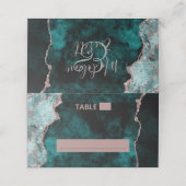 Peacock Green & Rose Gold Fotoratze Tischnummer Platzkarte (Außenseite Aufgefaltet)
