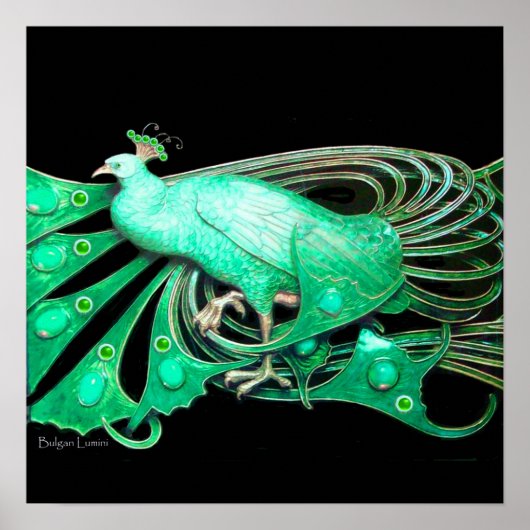 PEACOCK, grün, grau Poster (Vorne)
