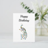 Peacock | Happy Birthday | Minimal Postkarte (Stehend Vorderseite)