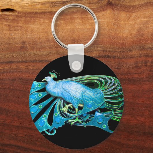PEACOCK IN BLAUER TURQUE UND SCHWARZ SCHLÜSSELANHÄNGER (Vorderseite)