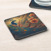 Peacock in Blossom Beverage Coaster Getränkeuntersetzer (Linke Seite)