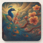 Peacock in Blossom Beverage Coaster Getränkeuntersetzer (Vorderseite)