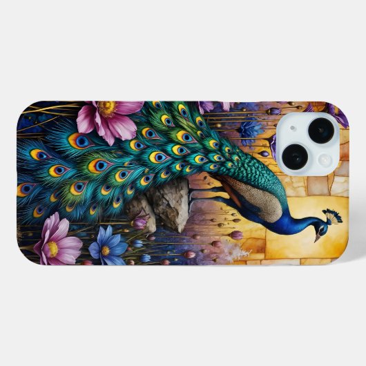 Peacock in Floral Landscape Case-Mate iPhone Hülle (Rückseite (Horizontal))