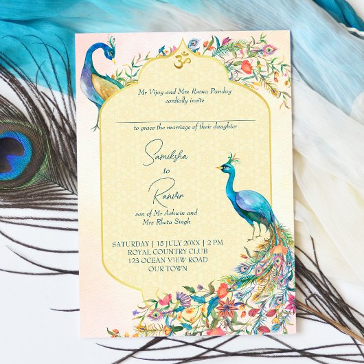Peacock Indian Hindu Einladungen zur Hochzeit