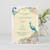 Peacock Indian Hindu Einladungen zur Hochzeit (Stehend Vorderseite)