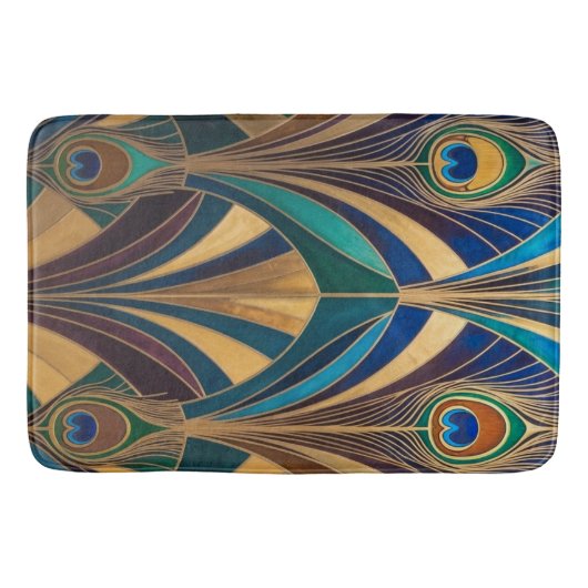 Peacock Jewel Tone Art Deco Feather Badematte (Vorderseite)
