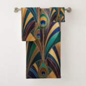 Peacock Jewel Tone Art Deco Feather Badhandtuch Set (Insitu)