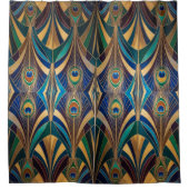 Peacock Jewel Tone Art Deco Feather Duschvorhang (Vorderseite)