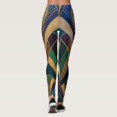 Peacock Jewel Tone Art Deco Feather Leggings (Rückseite)