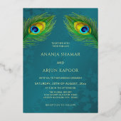 Peacock Jewel Tone Gold Wedding Folieneinladung (Rückseite)