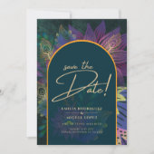 Peacock Jewel Tones Green Blue Wedding Einladung (Vorderseite)