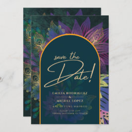 Peacock Jewel Tones Green Blue Wedding Einladung