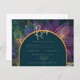 Peacock Jewel Tones Green Blue Wedding Postkarte