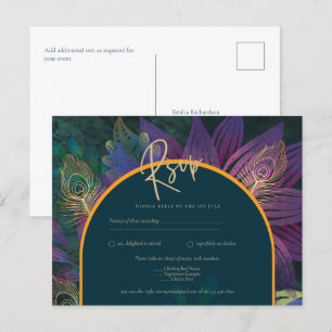 Peacock Jewel Tones Green Blue Wedding Postkarte