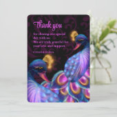 Peacock Jewel Tones Wedding Floral Moody lila Dankeskarte (Stehend Vorderseite)