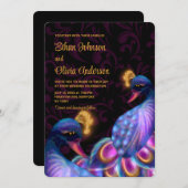 Peacock Jewel Tones Wedding Floral Moody lila Einladung (Vorne/Hinten)