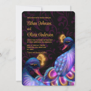 Peacock Jewel Tones Wedding Floral Moody lila Einladung