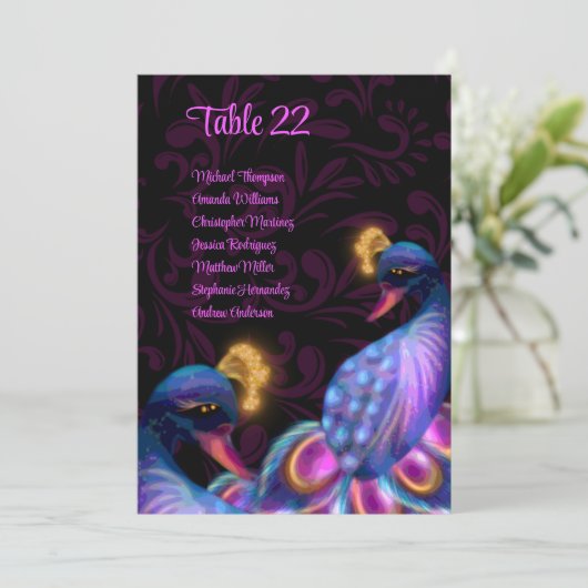 Peacock Jewel Tones Wedding Floral Seating Charts Einladung (Stehend Vorderseite)