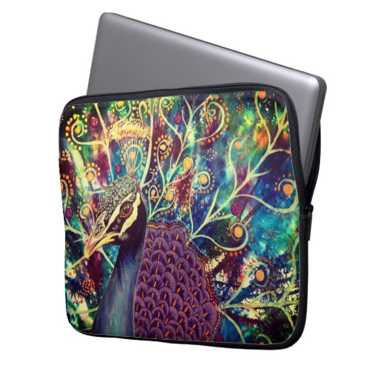 Peacock kaleidoscope farbenfroh boho künstlerisch laptopschutzhülle (Vorderseite Links)