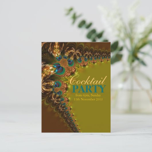 Peacock Lace Cocktail Party Postkarte Einladung (Stehend Vorderseite)