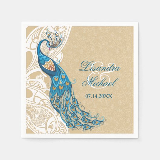 Peacock Lace Elegance 2 Wedding Napkins Serviette (Vorderseite)