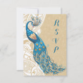 Peacock Lace Elegance 2 Wedding RSVP Karte (Vorderseite)